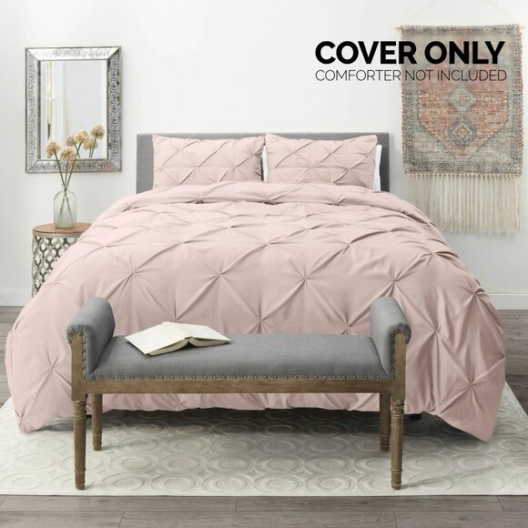 Nestl Pinch Pleat 3-piece Duvet Cover Set Full Size Blush Pink Color New - Picture 1 of 7